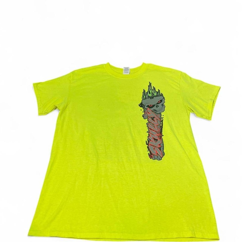 neon yellow tee with monster truck Skully graphic